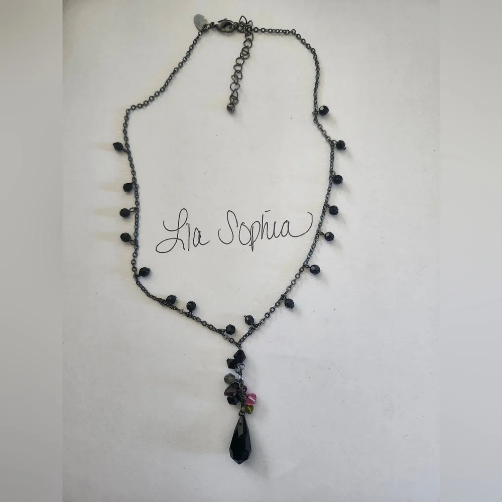 LIA SOPHIA Black and Purple Drop T Necklace - Picture 1 of 2
